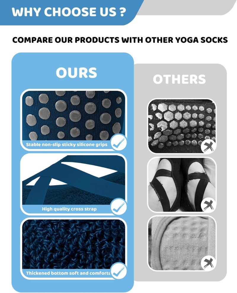 AURUZA Pilates Grip Socks for Women Non Slip Skid Yoga Socks with Grips Straps for Ballet Dance Workout Gripper Socks - Image 5